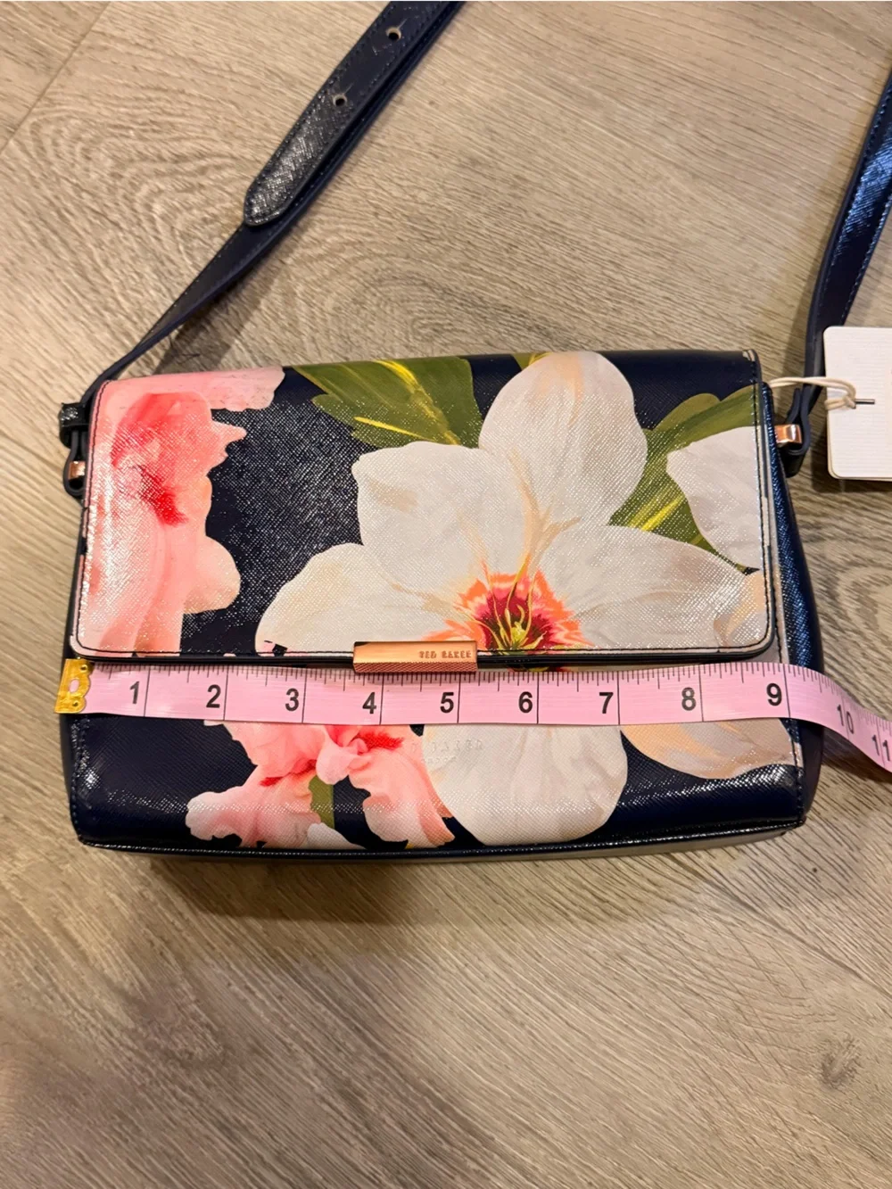 Ted Baker Navy Floral Crossbody‎ Mini Bag Adjustable Strap Pink & White Flowers